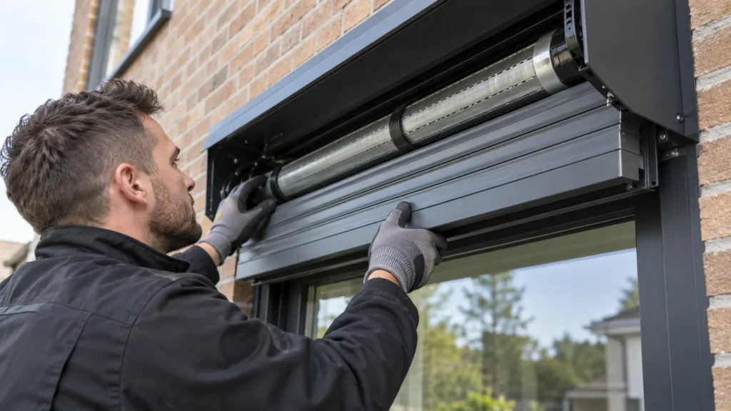 Rolluik reparatie in Utrecht: specialist werkt aan de as in de rolluikkast
